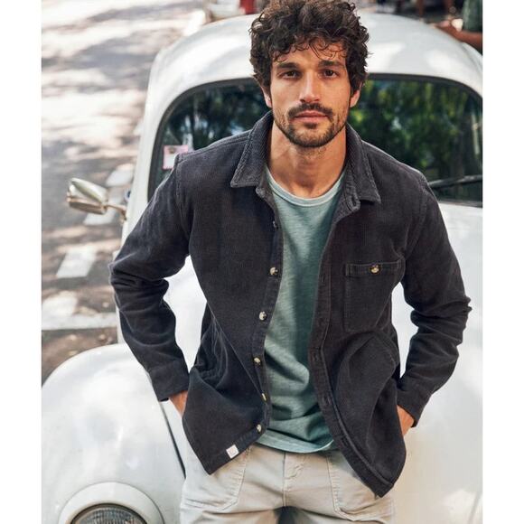 Marine Layer Shirt Mens Small Gray Max Broken In Corduroy Overshirt Shacket Gorp - Picture 11 of 12